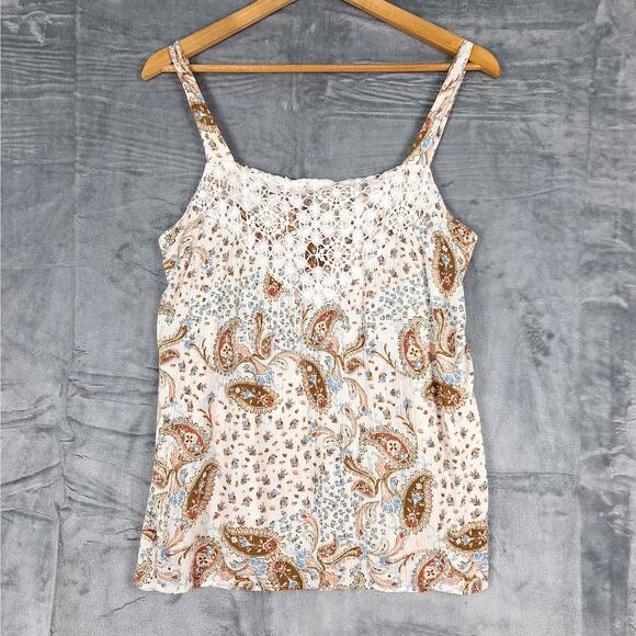 Cure Tops - Womens Top Large Boho Paisley Floral‎ Peasant Crochet Retro Hippie Gauzy Fairy